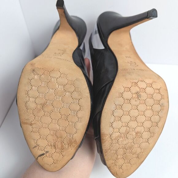 Antonio Melani Pleated Black Leather Peep Toe Slingback Heels Womens 9 - Picture 6 of 9